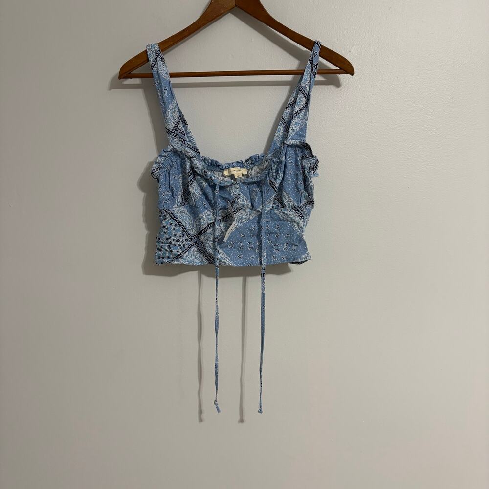 NWT Women's Pacsun Crop Tank Top Paisley Western Festival Y2K Baby Blue Bandana